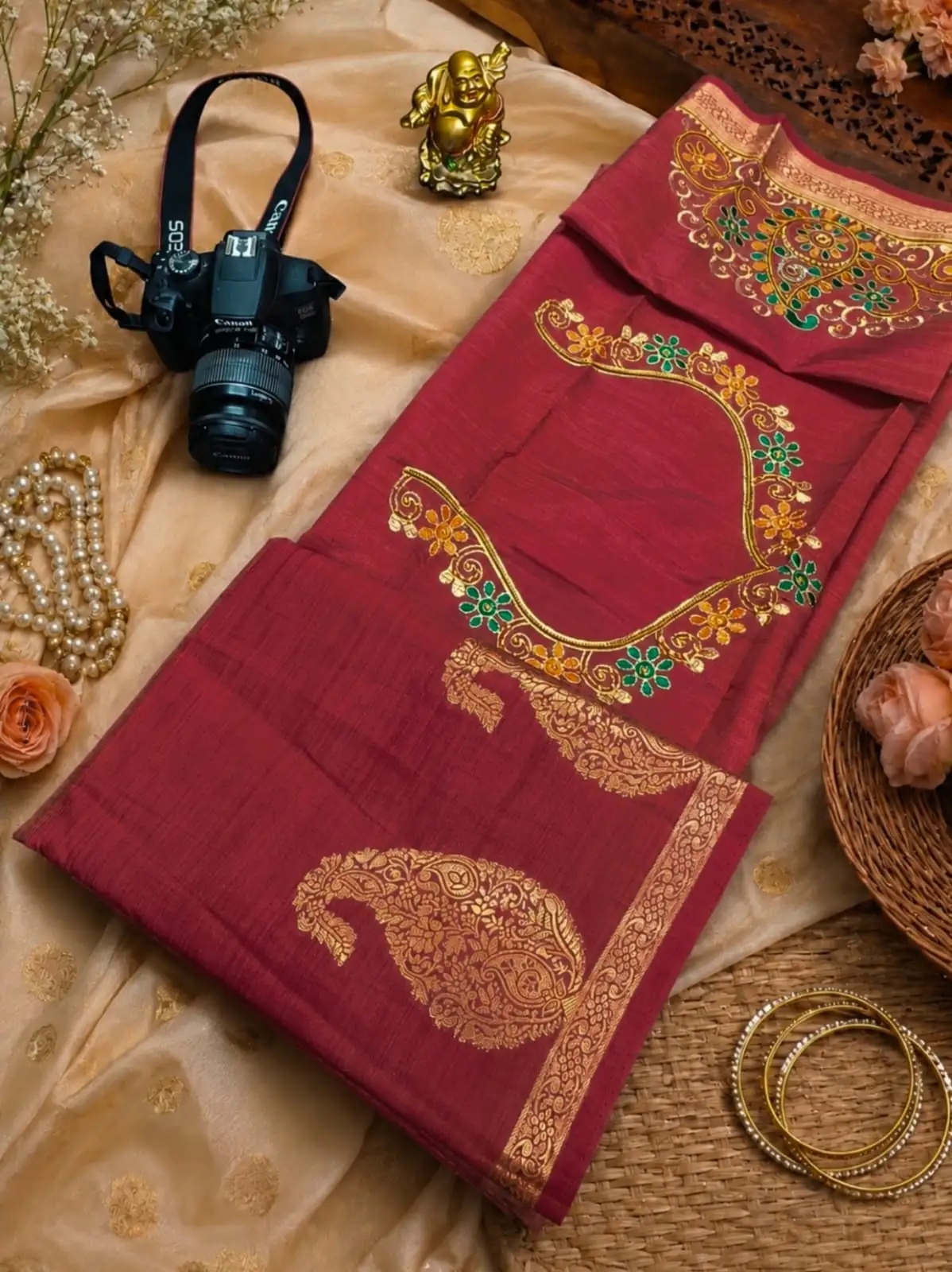 Paisley Arch Zari Embroidered Tussar Silk Saree